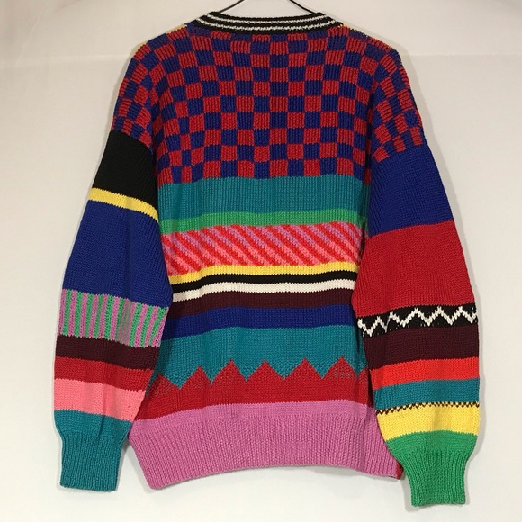 Multi-patterned Colorful Knitted Button Up Sweater - Picture 3 of 4
